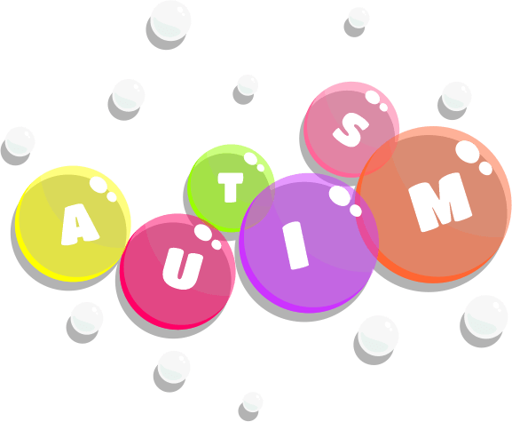 حبابهای رنگی با حروف اُتیسم